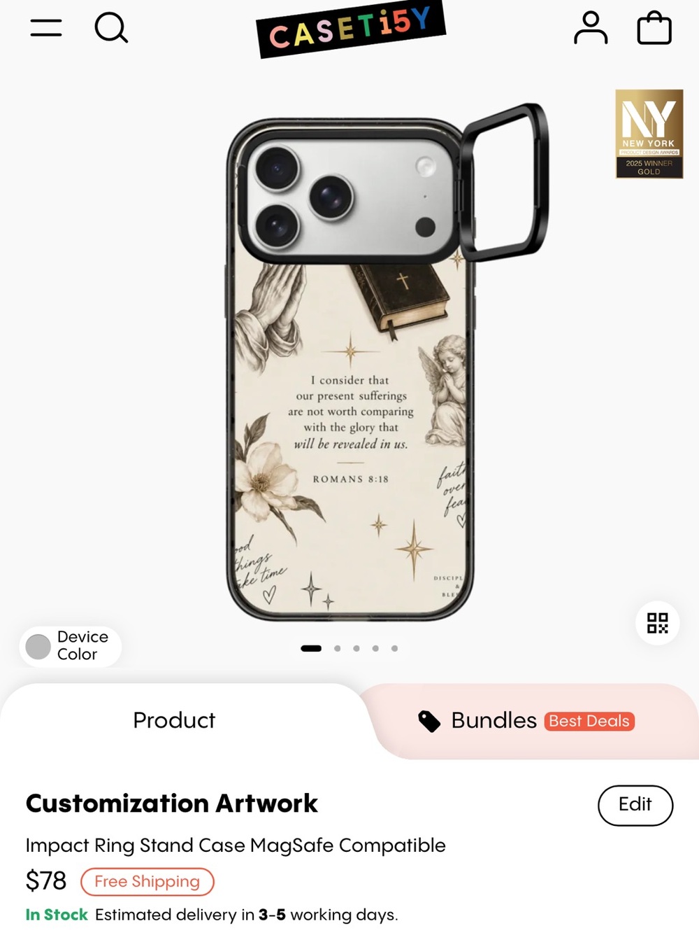 Casetify Beige Floral Scripture iPhone Case with Impact Ring Stand